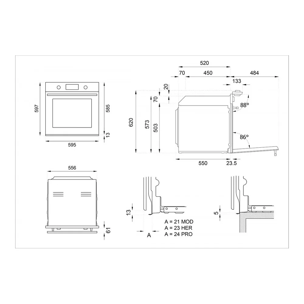 Схема встраивания Духовой шкаф Bertazzoni FMOD6115ELB1