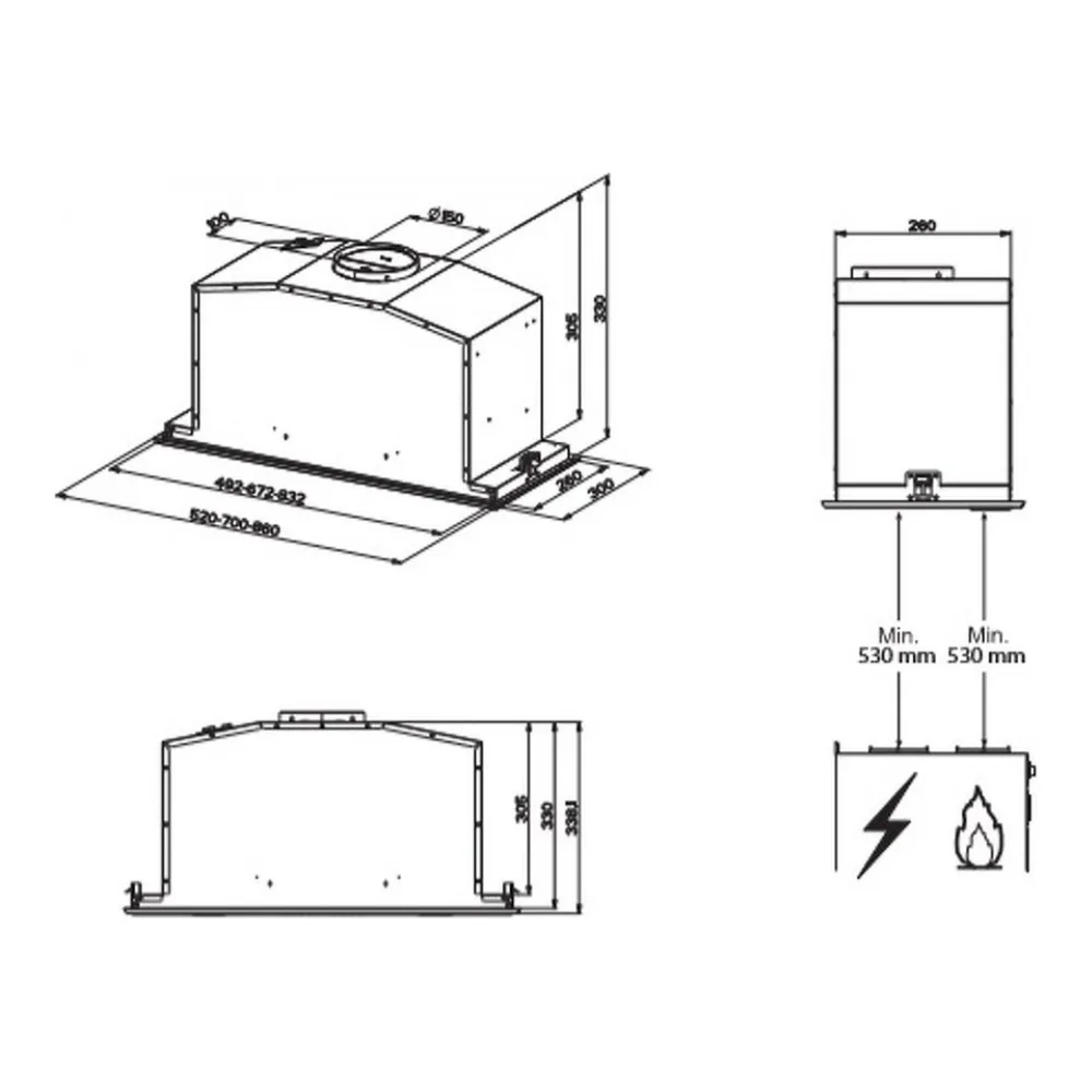 Схема встраивания Встраиваемая вытяжка Bertazzoni KIN52MOD1XC
