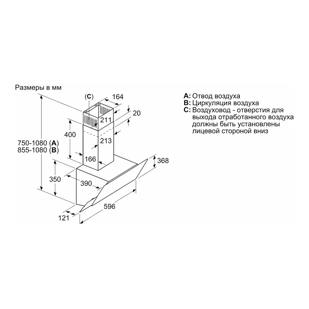Схема встраивания Вытяжка Bosch DWK 065G60T