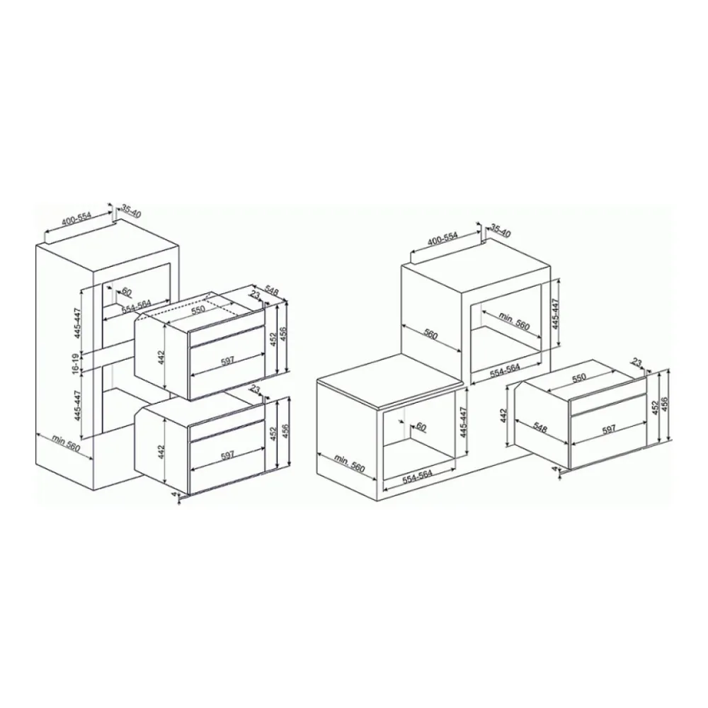 Схема встраивания Электрический духовой шкаф SMEG SF4102VCN