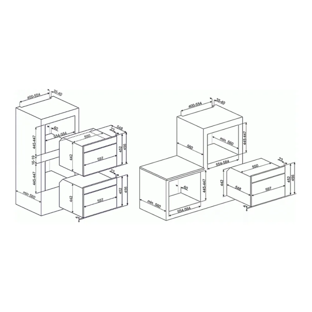 Схема встраивания Электрический духовой шкаф SMEG SF4104MCS