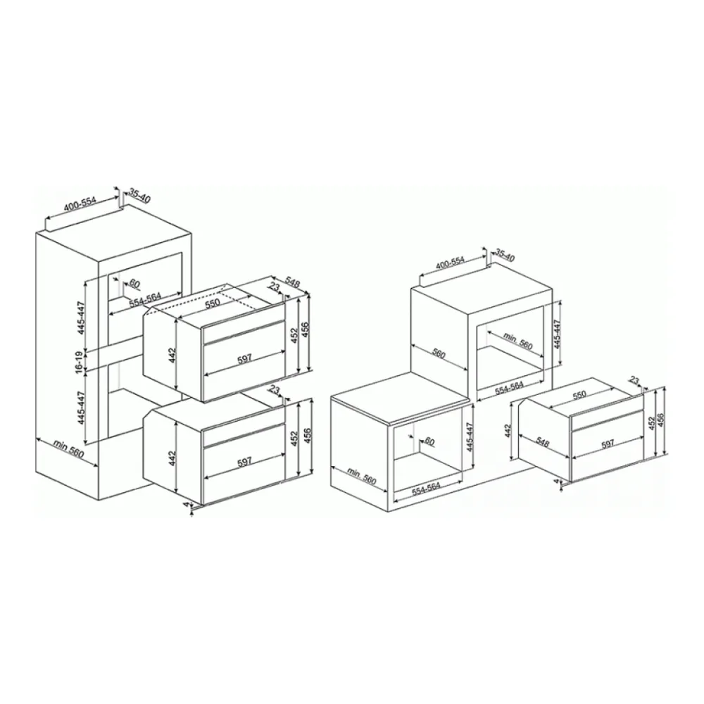 Схема встраивания Электрический духовой шкаф SMEG SF4604PVCNR1