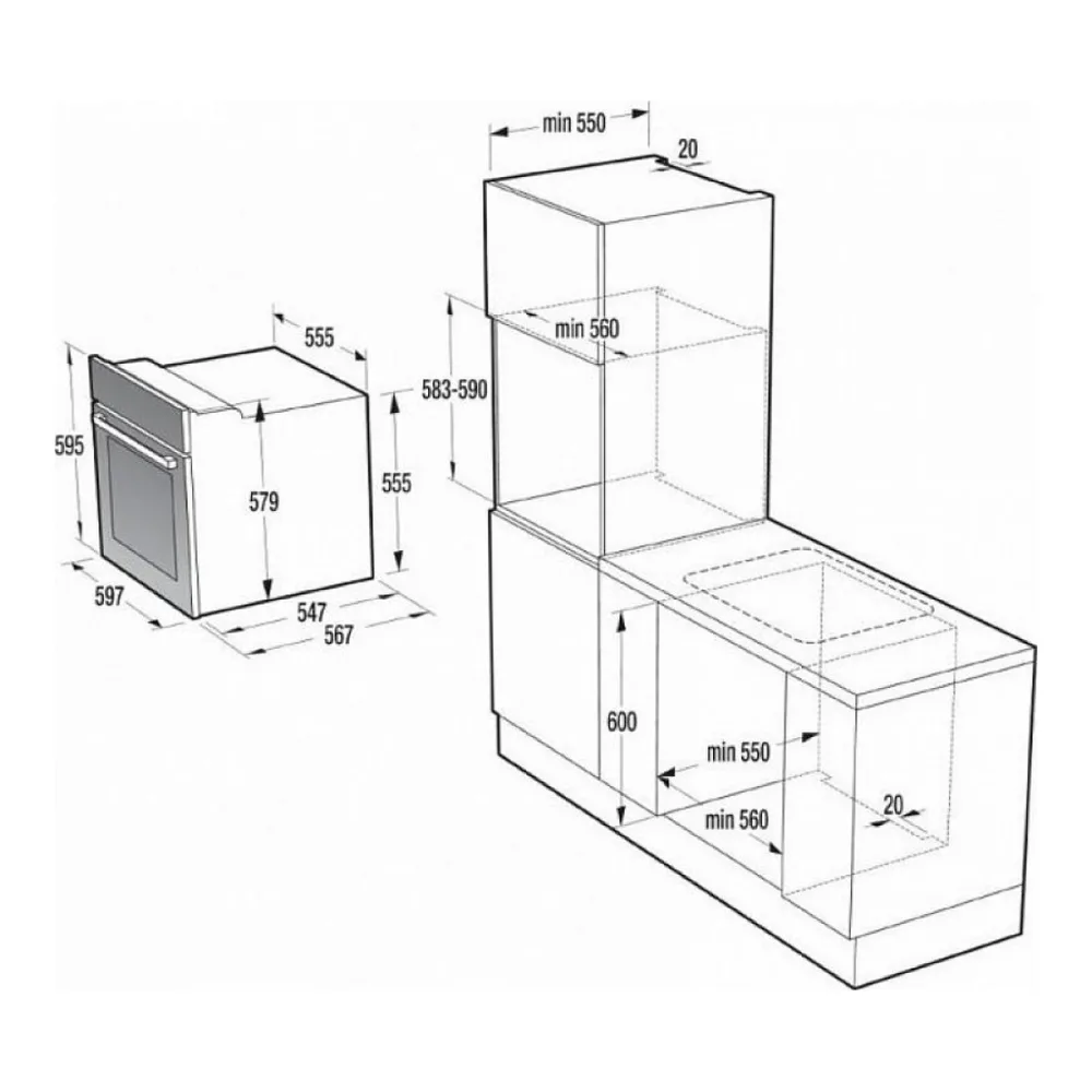 Схема встраивания Духовой шкаф GORENJE BO 637 ORAW