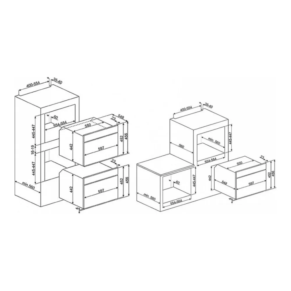 Схема встраивания Духовой шкаф SMEG SF 4603 VCNR