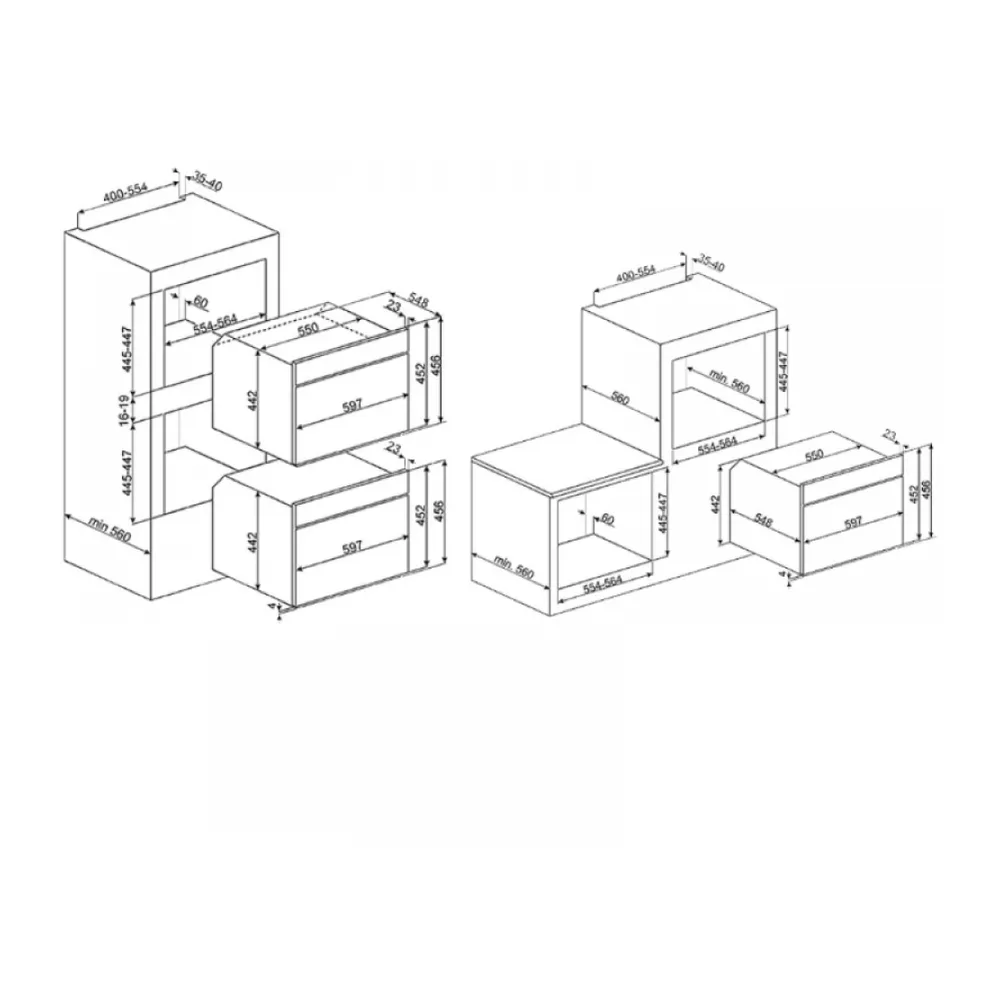 Схема встраивания Духовой шкаф SMEG SF 4604 VCNR