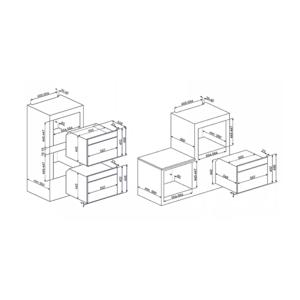 Схема встраивания Духовой шкаф SMEG SF4750VCOT