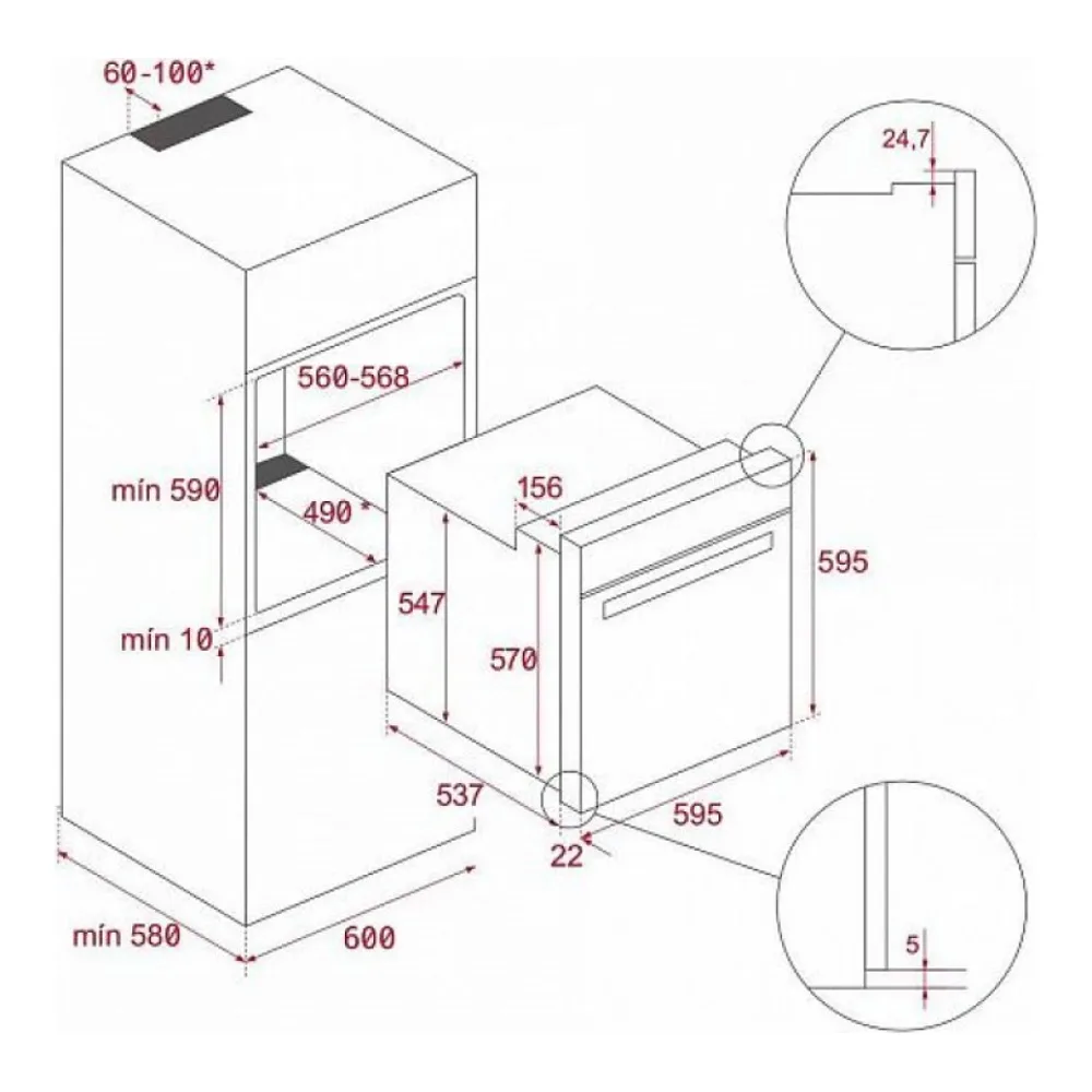 Схема встраивания Духовой шкаф TEKA AIRFRY HSB 646 SS