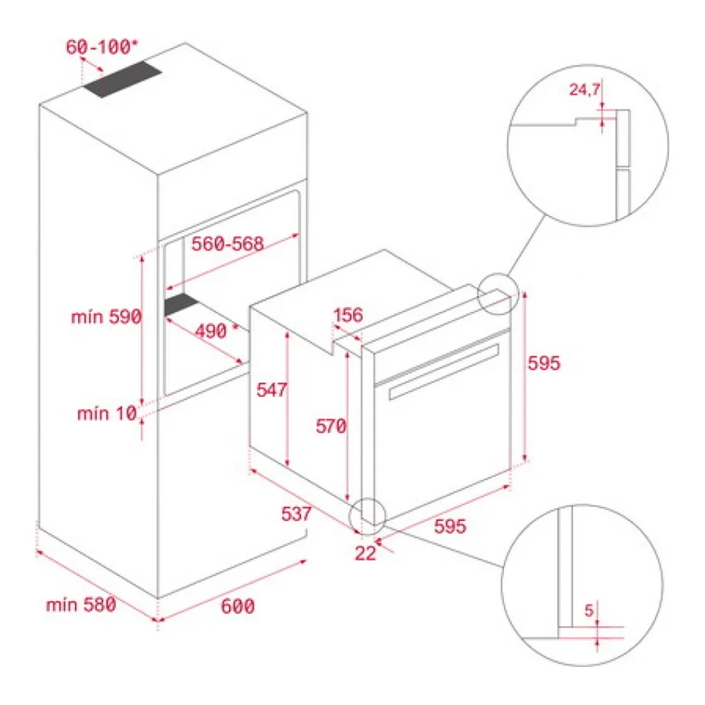 Схема встраивания Духовой шкаф TEKA HLB 84-G1 INFINITY MATT BLACK
