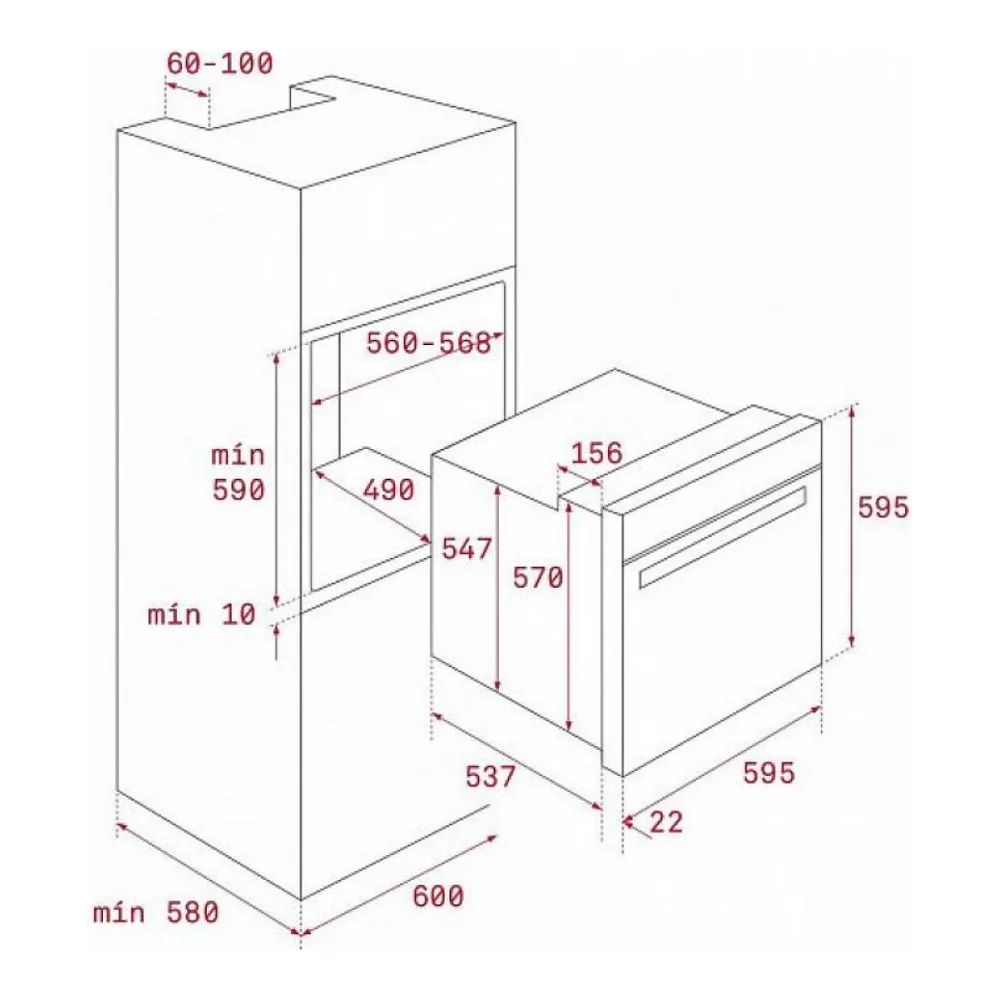 Схема встраивания Духовой шкаф TEKA HLB 8600 STONE GREY