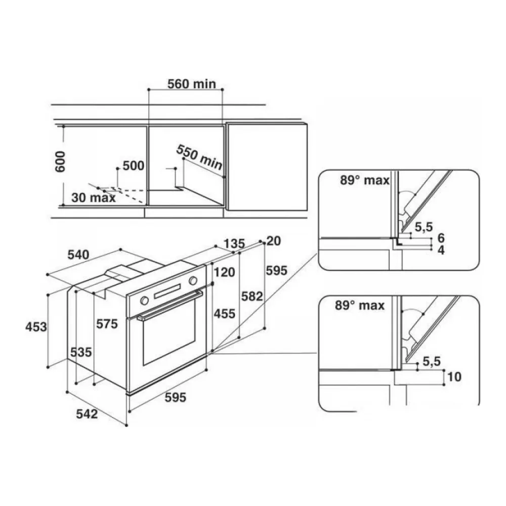 Схема встраивания Духовой шкаф WHIRLPOOL AKZ 6220/WH