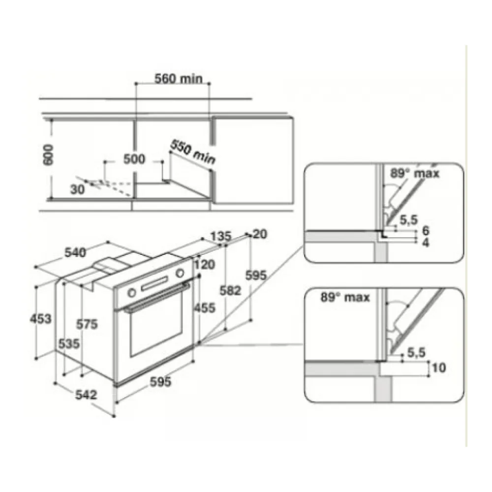 Схема встраивания Духовой шкаф WHIRLPOOL AKZ 6230 IX