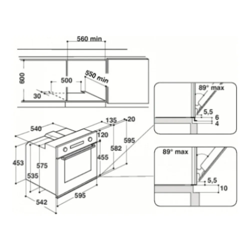 Схема встраивания Духовой шкаф WHIRLPOOL AKZ 6230/WH