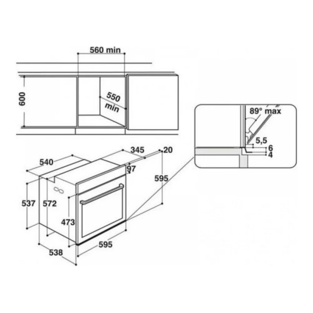 Схема встраивания Духовой шкаф WHIRLPOOL AKZ96270IX
