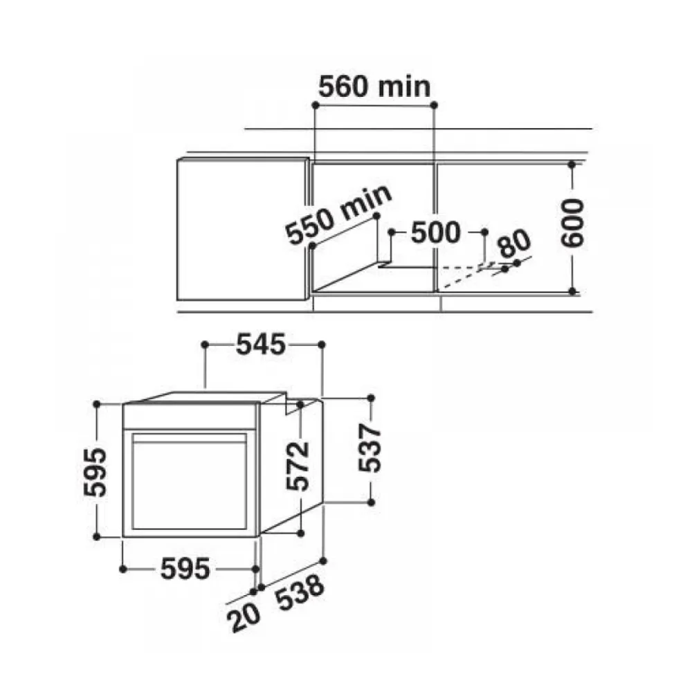 Схема встраивания Духовой шкаф WHIRLPOOL AKZM8500/IX