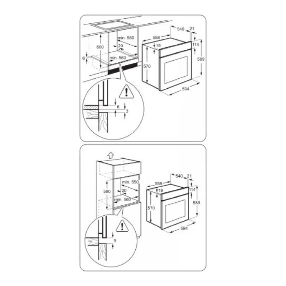 Схема встраивания Духовой шкаф ZANUSSI ZZB525601X