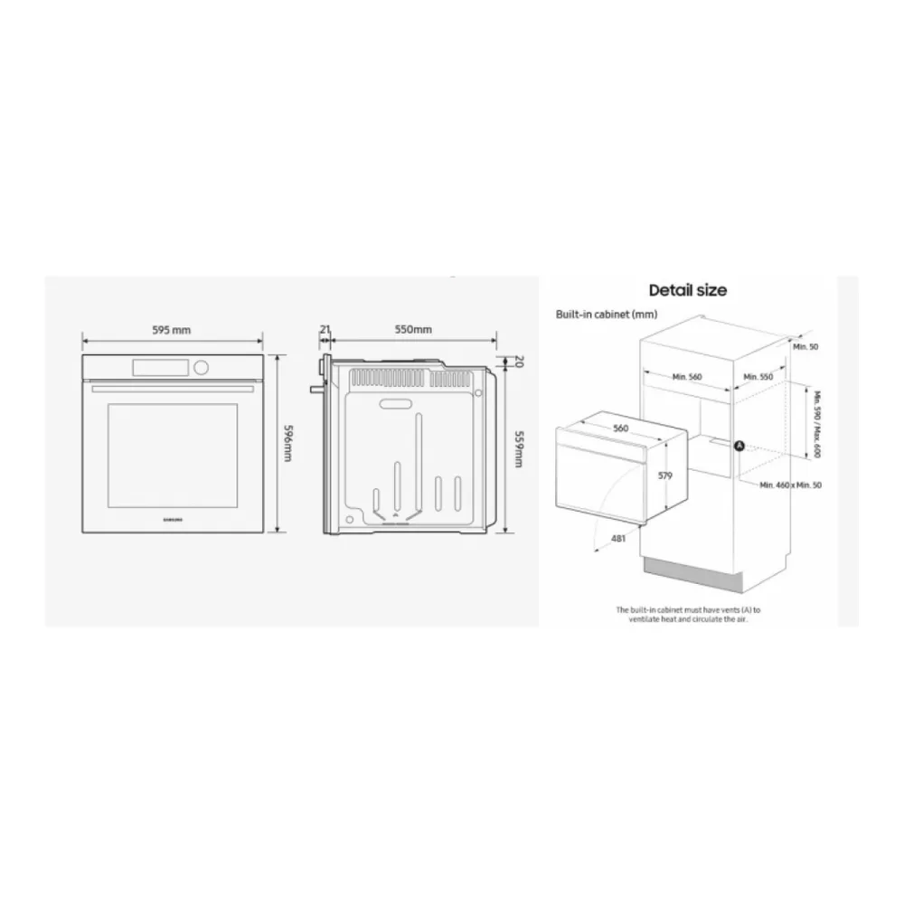 Схема встраивания Электрический духовой шкаф SAMSUNG NV7B4245VAK/WT
