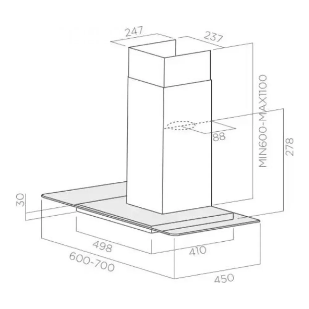 Схема встраивания Вытяжка ELICA FLAT GLASS IX/A/60