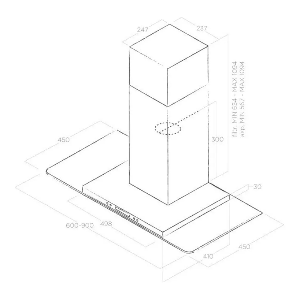Схема встраивания Вытяжка Elica FLAT GLASS PLUS IX/A/60