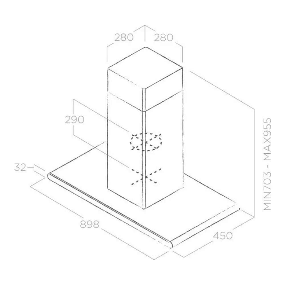 Схема встраивания Вытяжка Elica GALAXY ISLAND WHIX/A/90X45