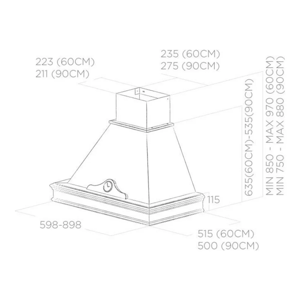 Схема встраивания Вытяжка Elica ORETTA WH/A/60 T.GREZZO