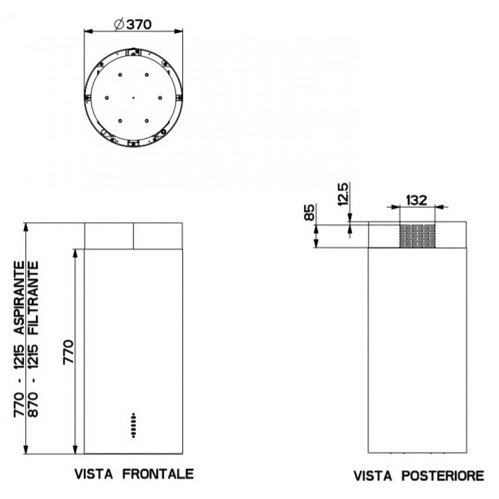 Схема встраивания Вытяжка Faber CYLINDRA ISOLA PLUS WH GLOSS A37