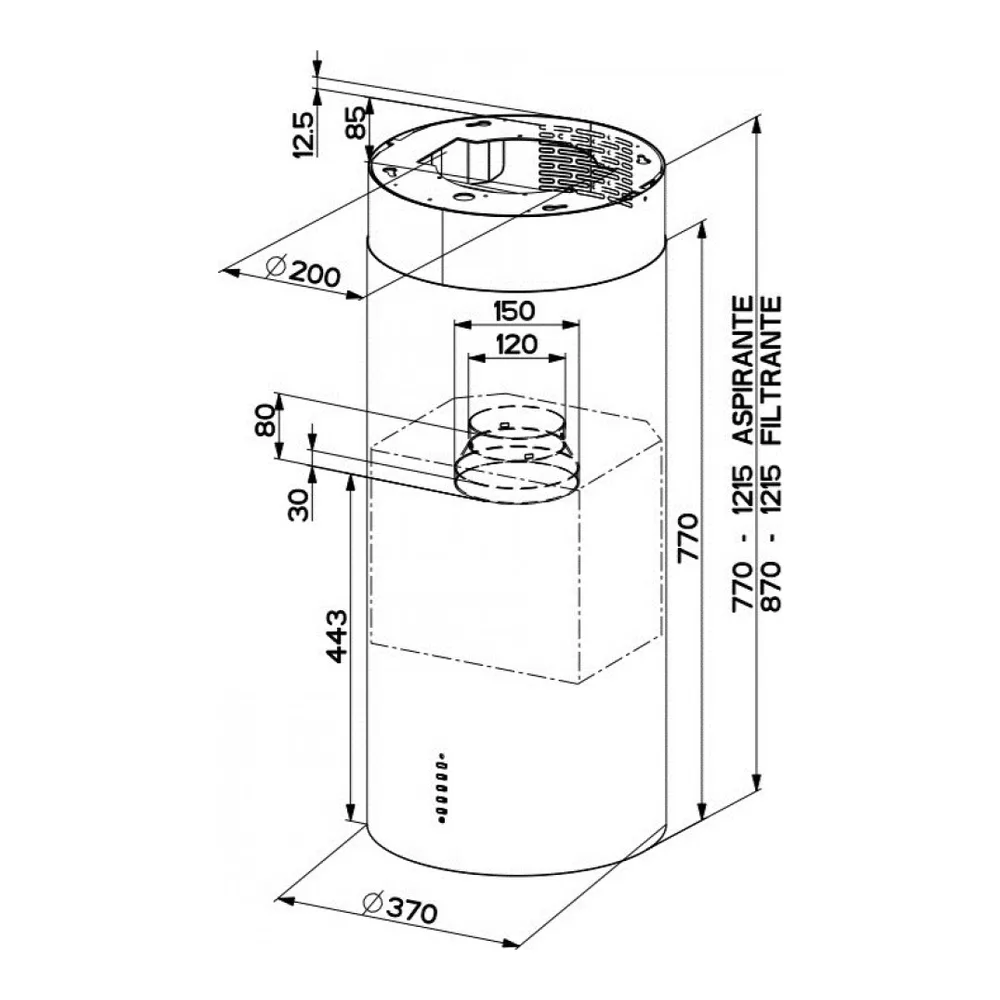 Схема встраивания Вытяжка Faber CYLINDRA ISOLA PLUS WH GLOSS A37