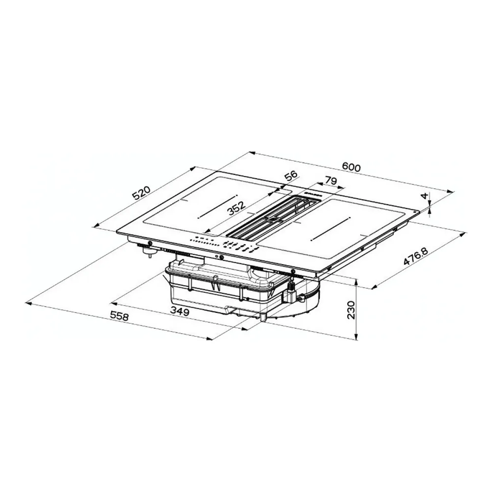 Схема встраивания Варочная панель со встроенной вытяжкой Faber Galileo Slim F600