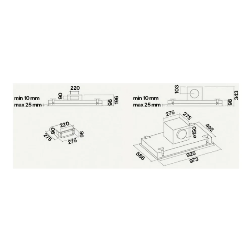 Схема встраивания Встраиваемая вытяжка Falmec Design+ Sirio 90 White