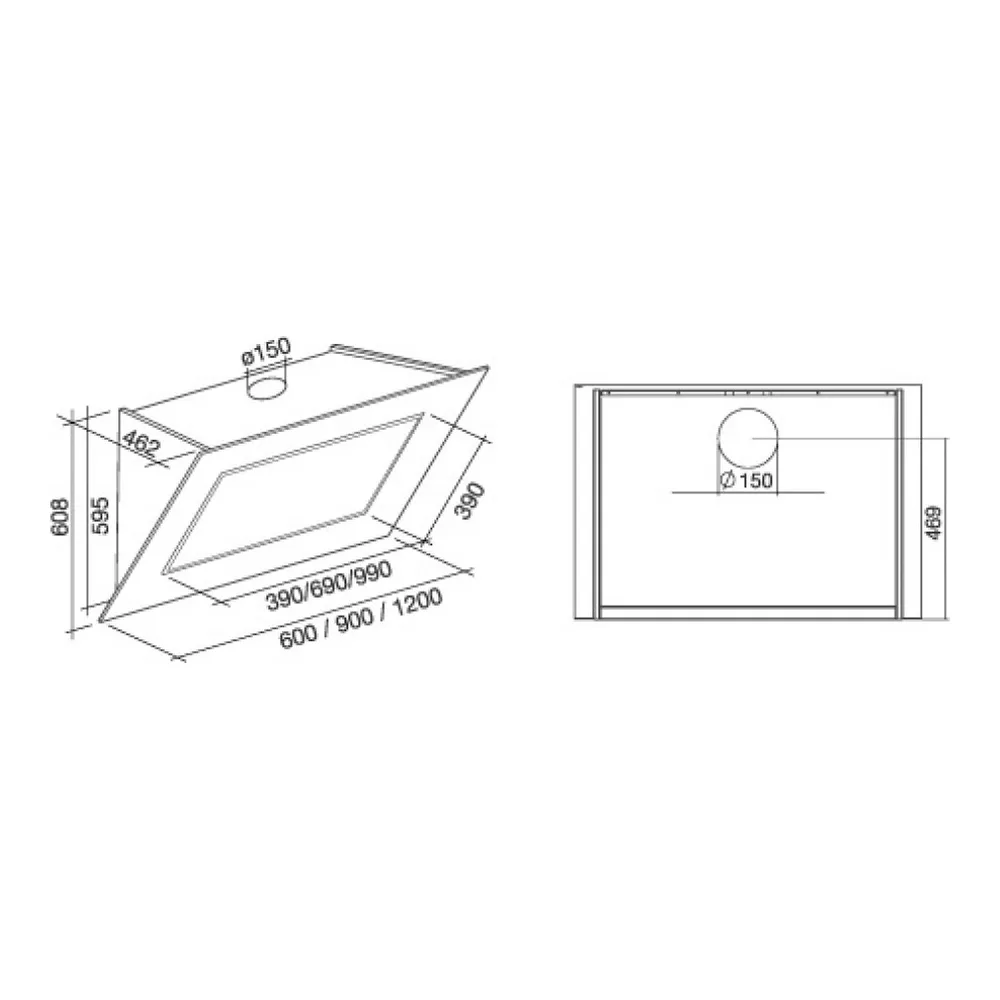Схема встраивания Вытяжка Falmec Quasar 60 Vetro (800) stec white