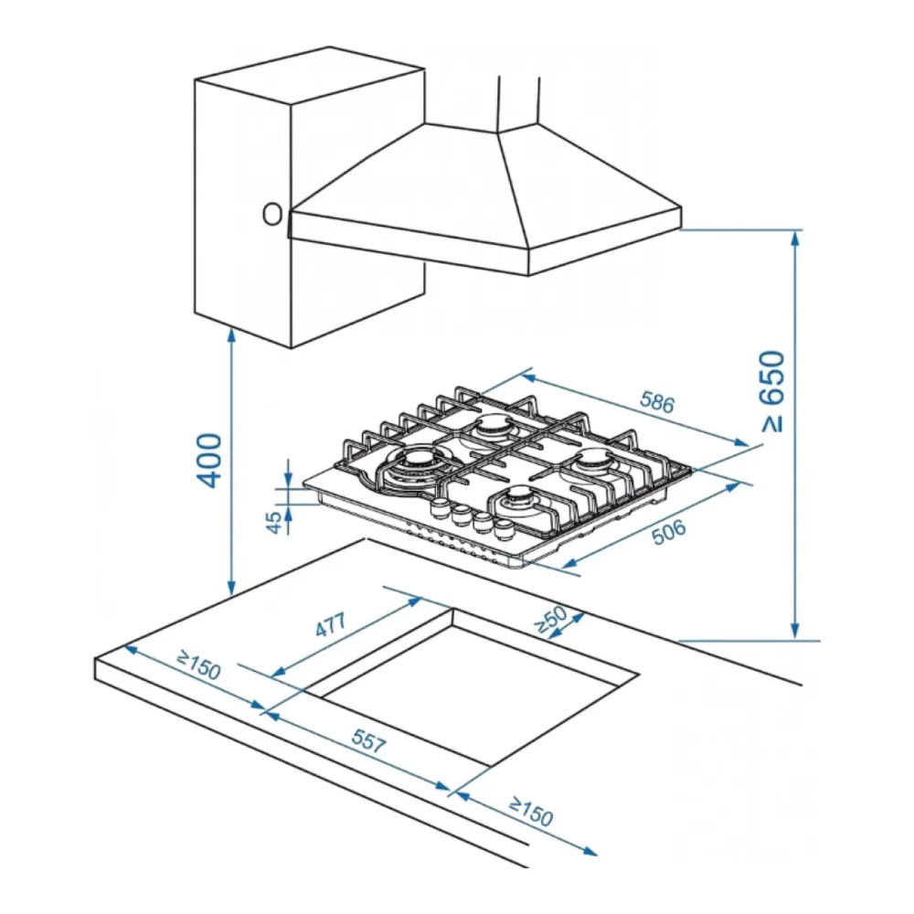 Схема встраивания Газовая варочная панель Haier HHX-M64RFB