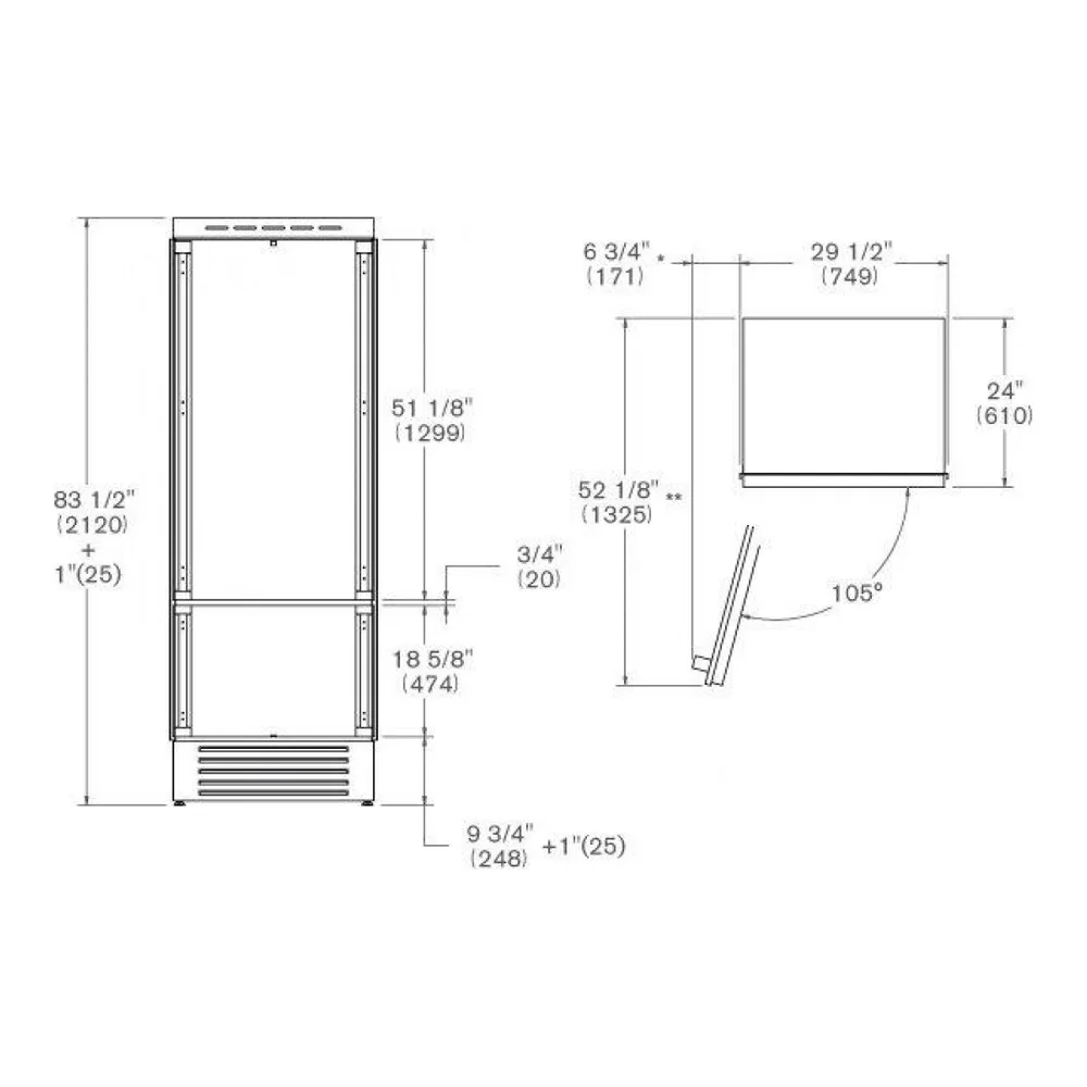 Схема встраивания Холодильник BERTAZZONI REF755BBLPTT