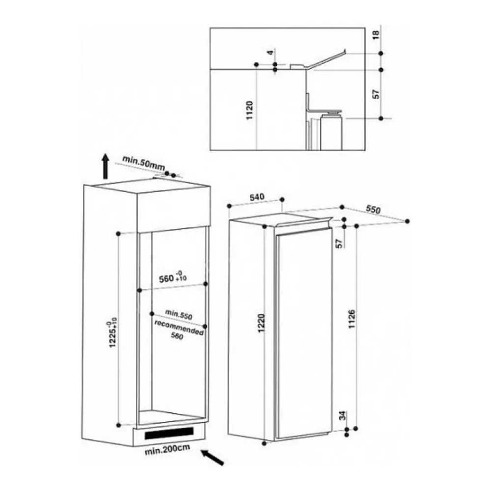 Схема встраивания Холодильник WHIRLPOOL ARG 752/A+