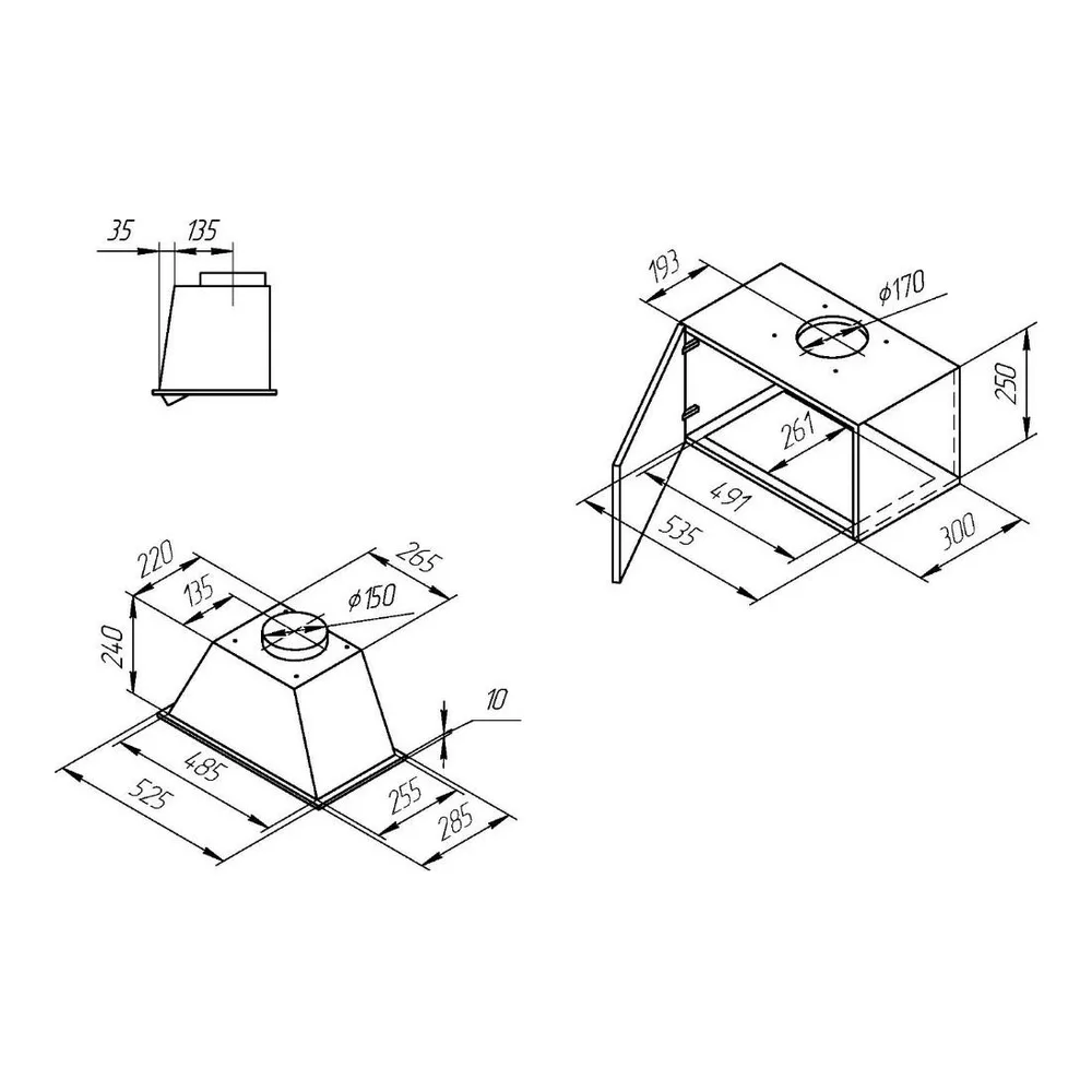 Схема встраивания Встраиваемая вытяжка Kuppersberg INLINEA 52 B X
