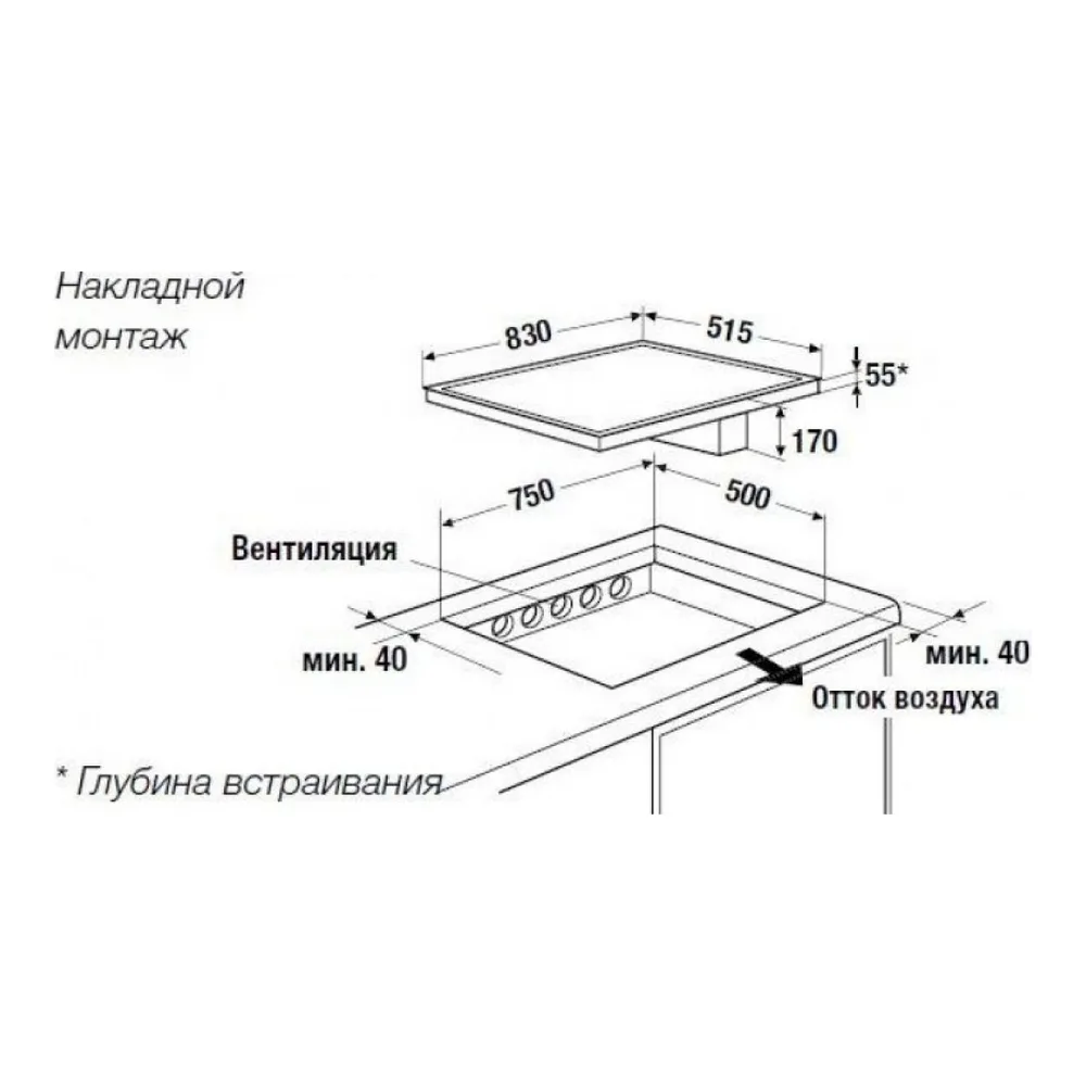 Схема встраивания Индукционная варочная панель с вытяжкой Kuppersbusch KMI 8500.0 SR Black Velvet