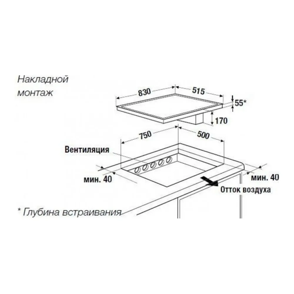 Схема встраивания Индукционная варочная панель с вытяжкой Kuppersbusch KMI 8500.0 SR Gold