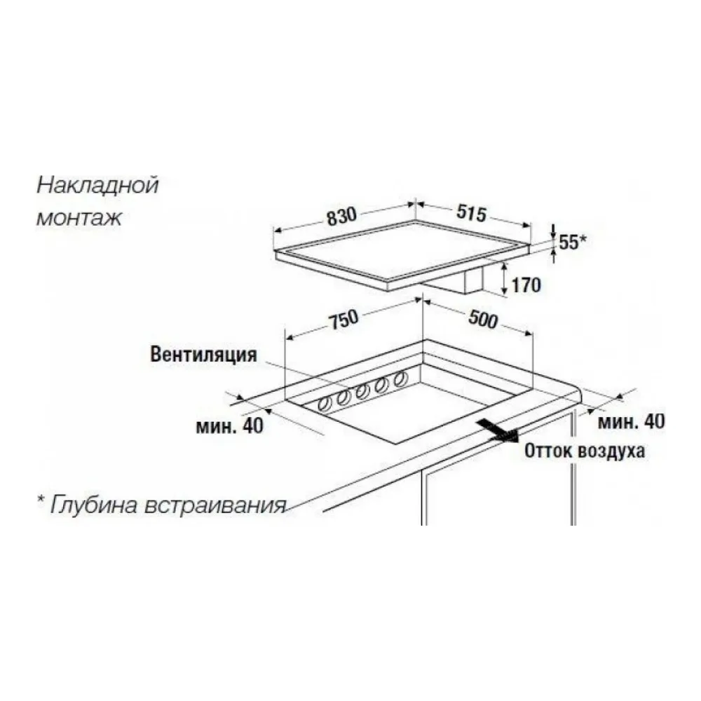 Схема встраивания Индукционная варочная панель с вытяжкой Kuppersbusch KMI 8500.0 SR Silver Chrome