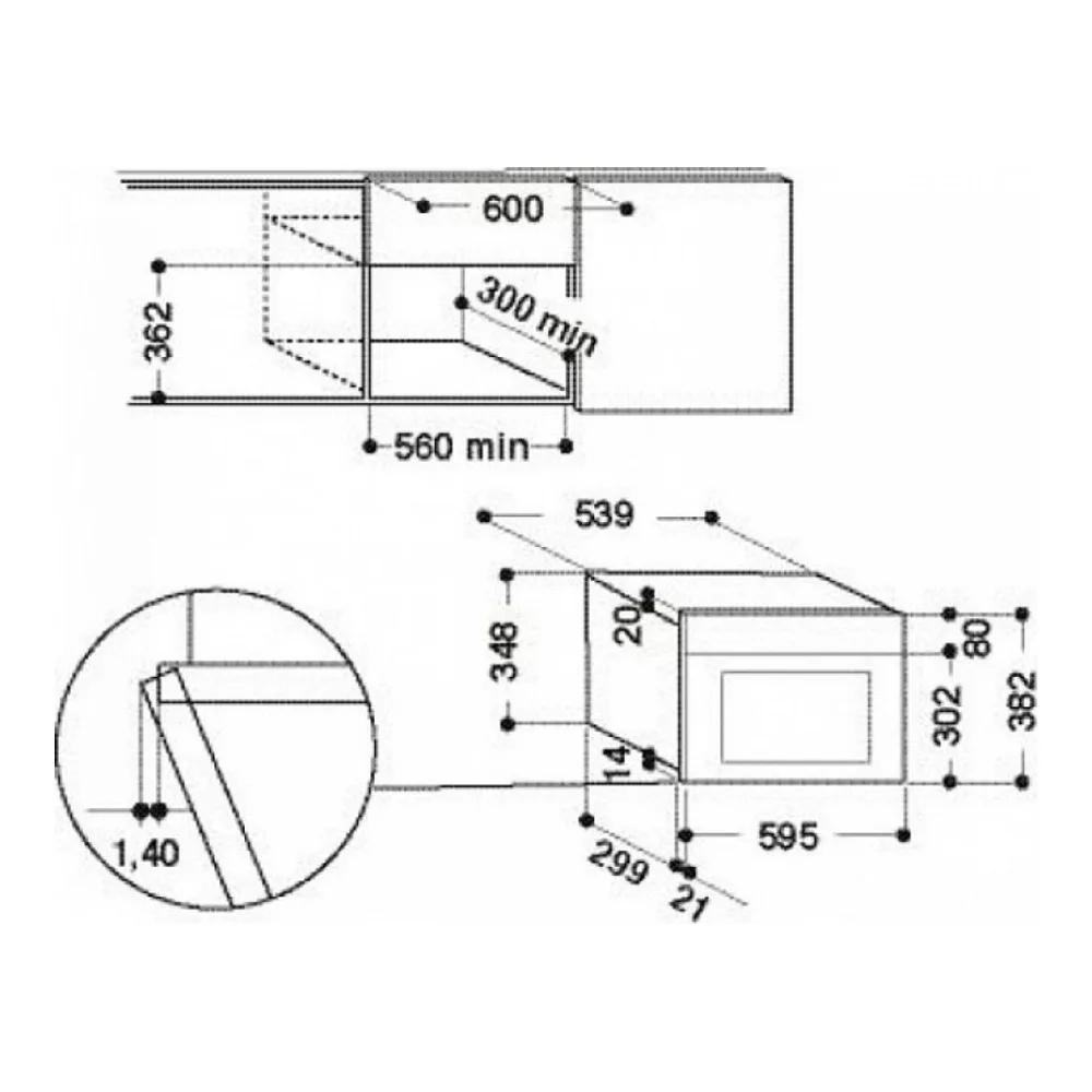 Схема встраивания Микроволновая печь WHIRLPOOL AMW730/WH