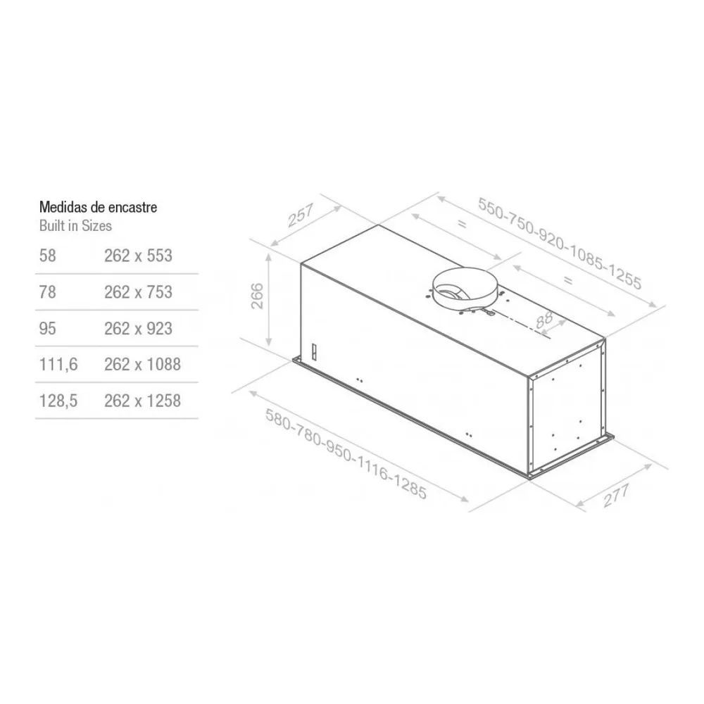 Схема встраивания Встраиваемая вытяжка Pando EVO/580.11 INOX V.850 SEC