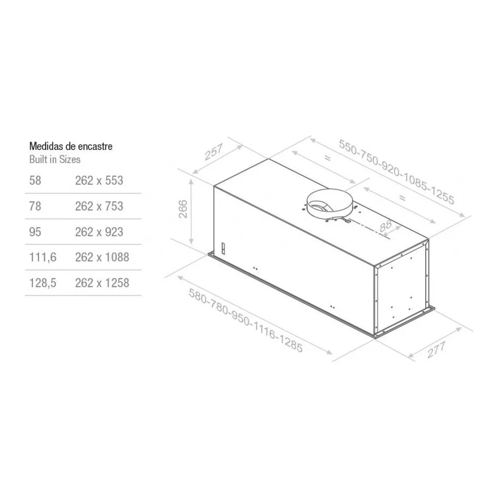 Схема встраивания Встраиваемая вытяжка Pando EVO/780.11 INOX V.850 SEC