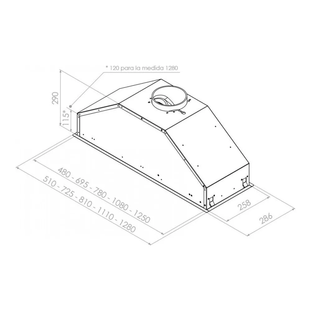 Схема встраивания Встраиваемая вытяжка Pando GTI/810 INOX V.1050 ECO SEC PLUS