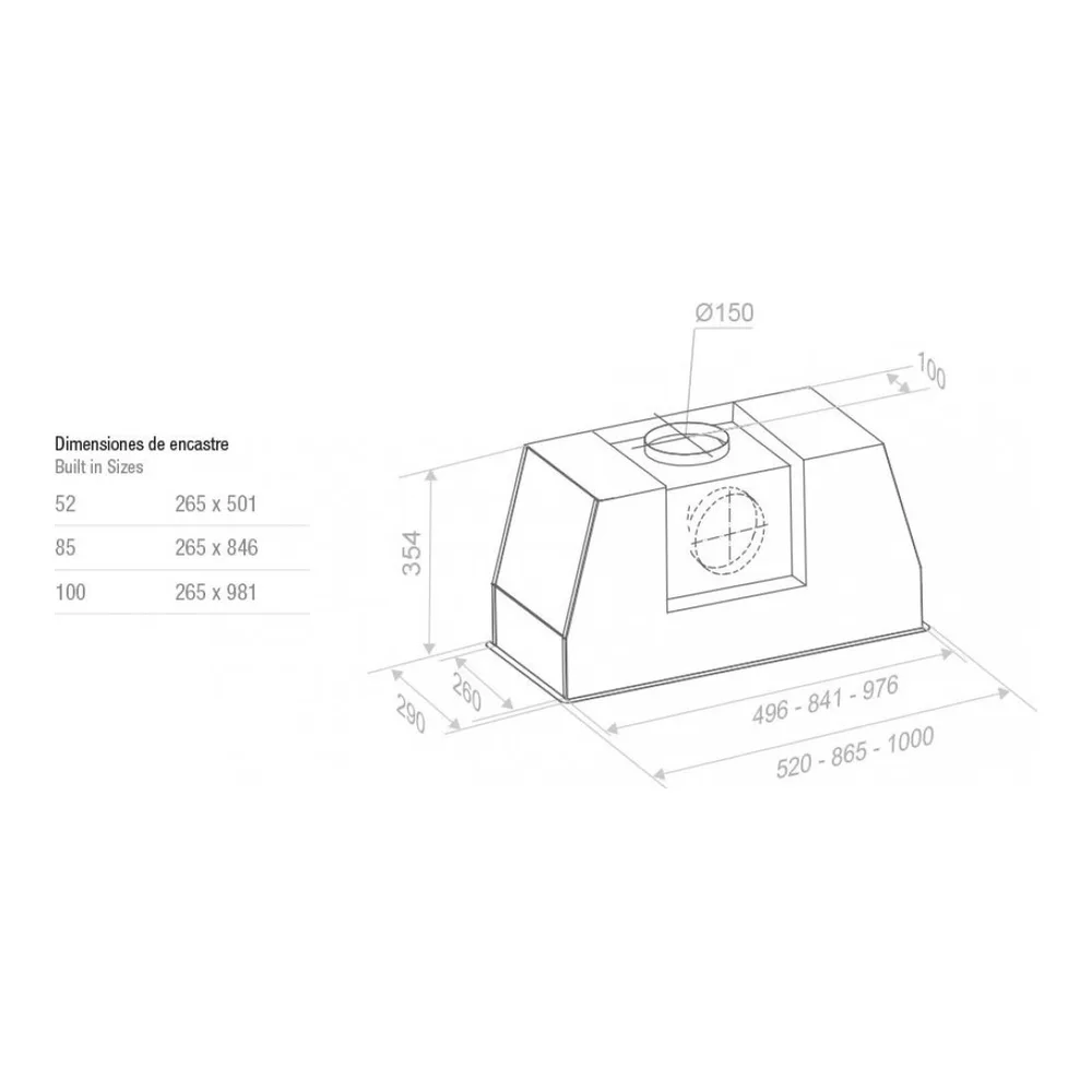 Схема встраивания Встраиваемая вытяжка Pando PRO/85 INOX V.1050 SEC PLUS