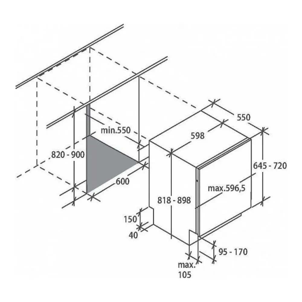 Схема встраивания Посудомоечная машина CANDY CDIN 3D632PB-07