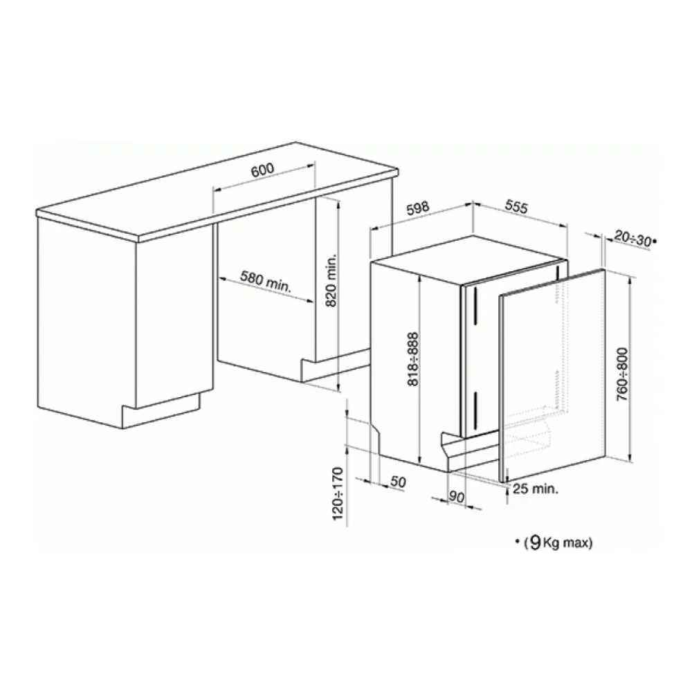 Схема встраивания Посудомоечная машина SMEG STL825B-2