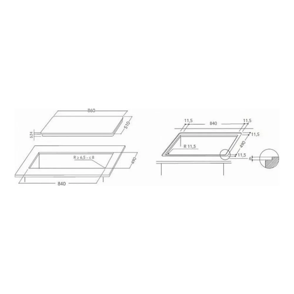 Схема встраивания Варочная панель KITCHENAID KHIP5 90510