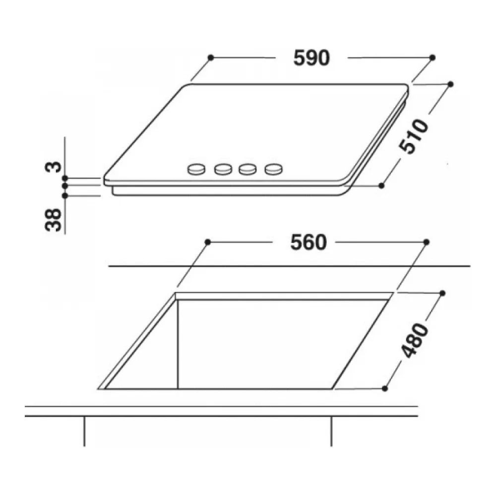 Схема встраивания Варочная панель WHIRLPOOL AKT 424 WH