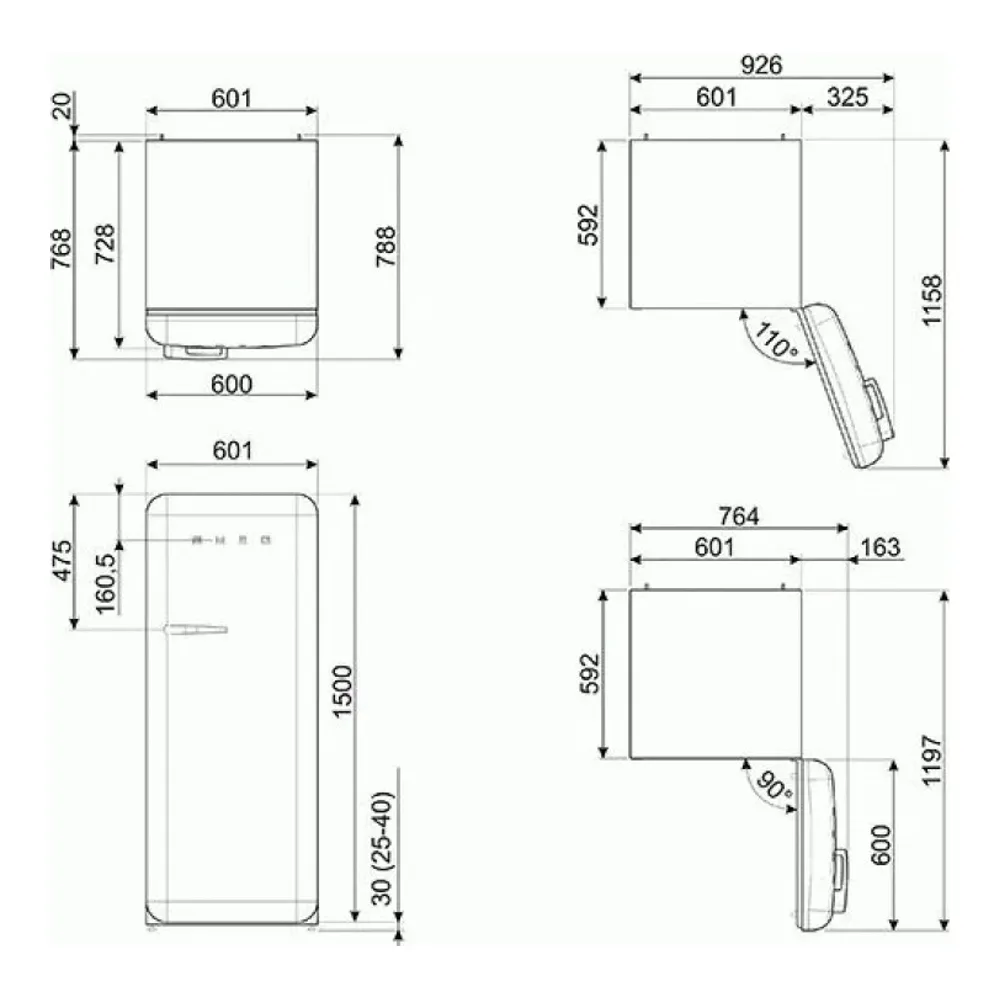 Схема встраивания Холодильник Smeg FAB28LRD5