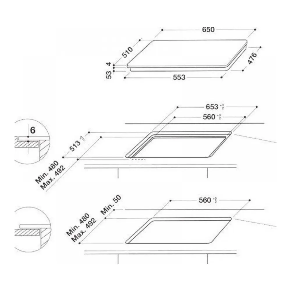 Схема встраивания Варочная панель WHIRLPOOL SMC 654 F BT IXL