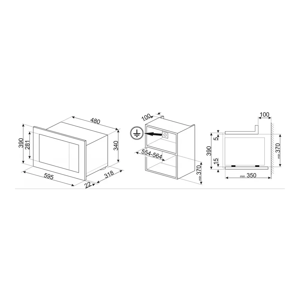 Схема встраивания Встраиваемая микроволновая печь SMEG FMI320X2