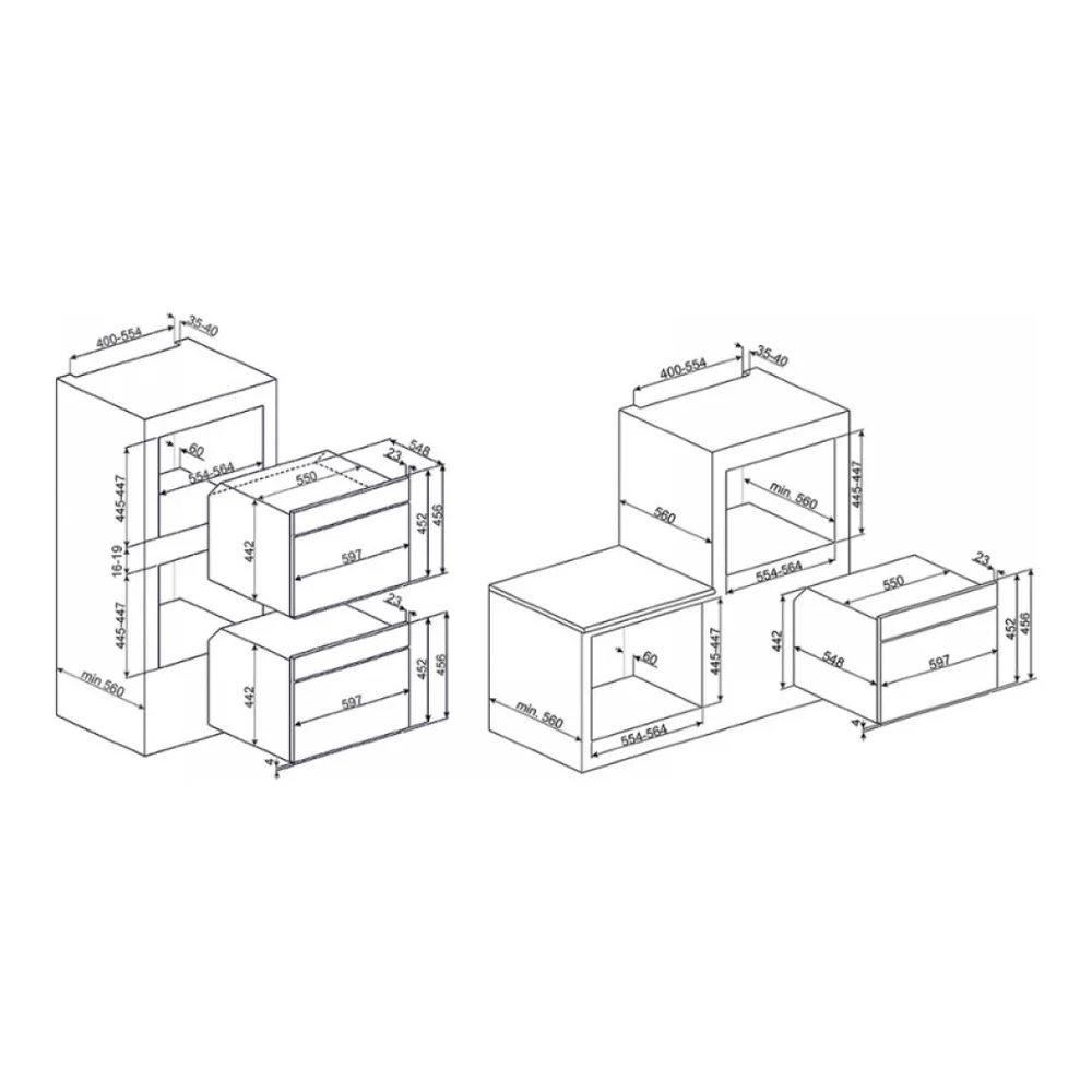 Схема встраивания Встраиваемая микроволновая печь SMEG SF 4102 MB