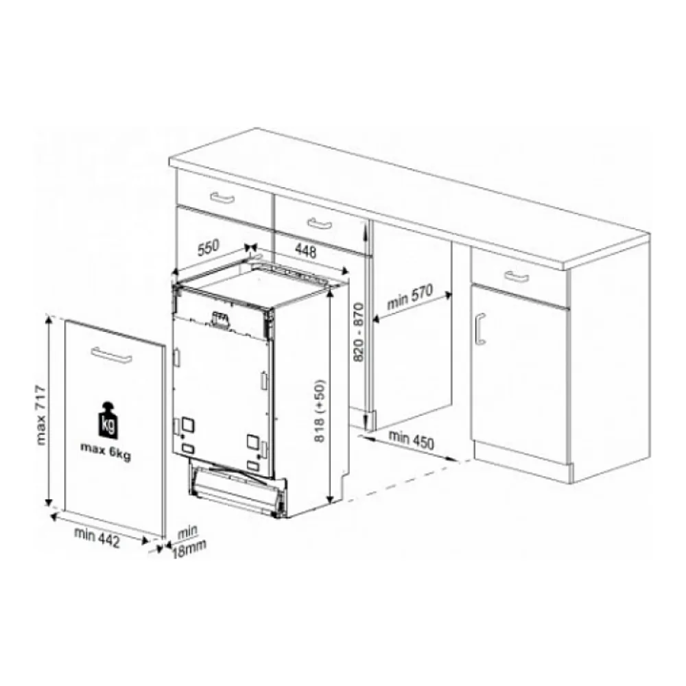 Схема встраивания Встраиваемая посудомоечная машина BEKO DIS 25010